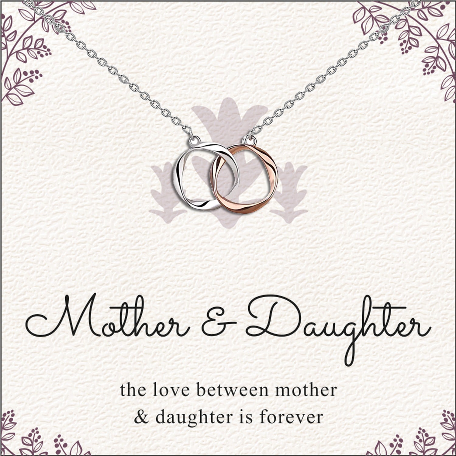925 Sterling Silver Two-Tone Twisted Double Circle Necklace With Gift Card For Women