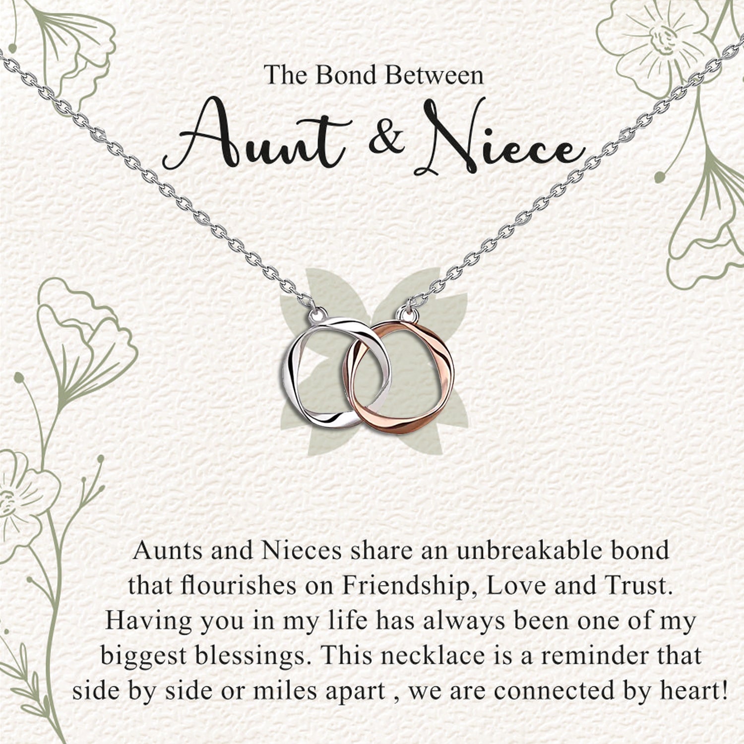 925 Sterling Silver Two-Tone Twisted Double Circle Necklace With Gift Card For Women