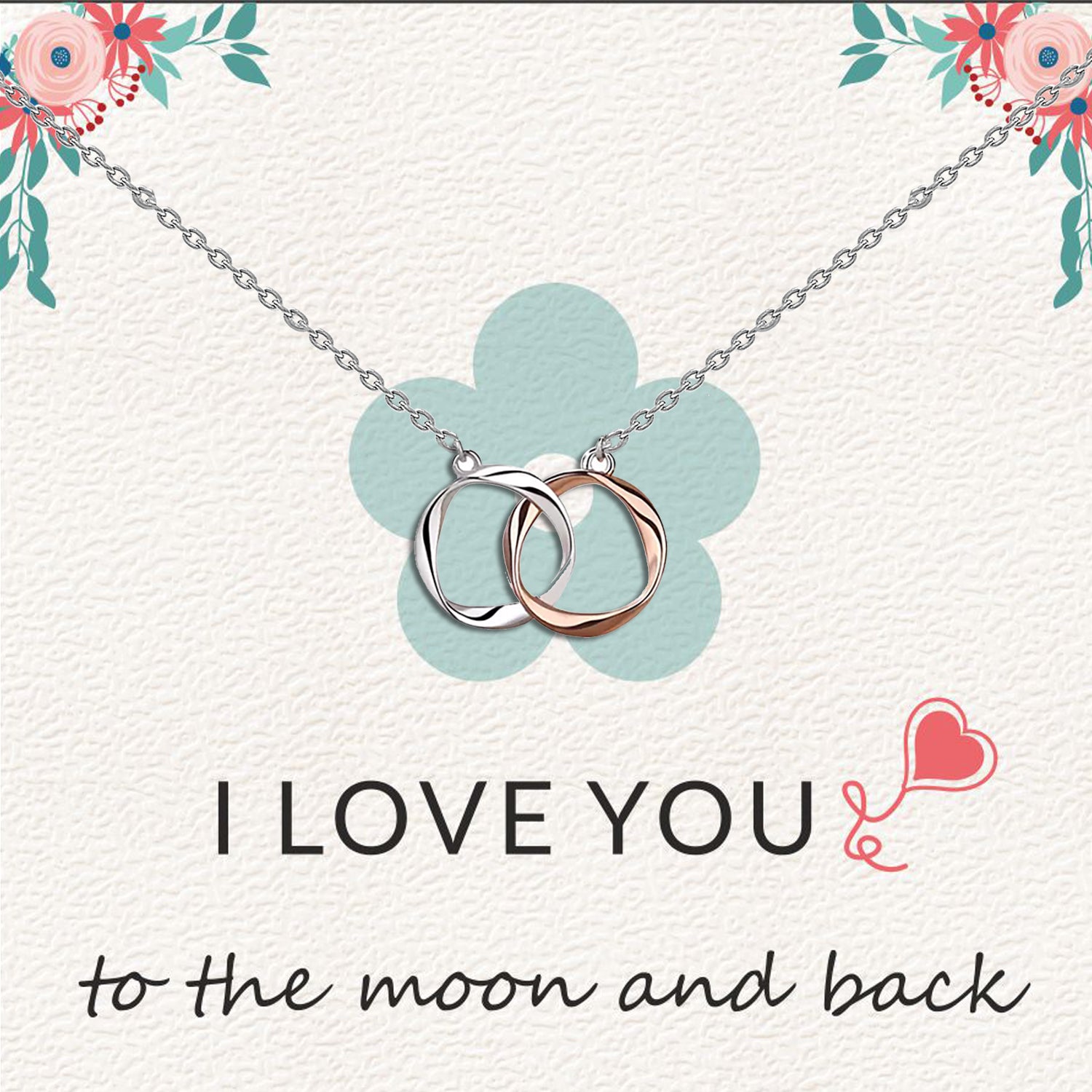 925 Sterling Silver Two-Tone Twisted Double Circle Necklace With Gift Card For Women