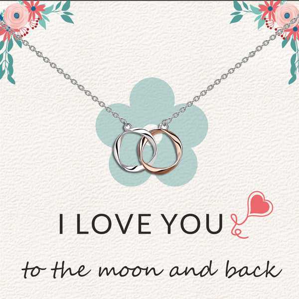925 Sterling Silver Two-Tone Twisted Double Circle Necklace With Gift Card For Women