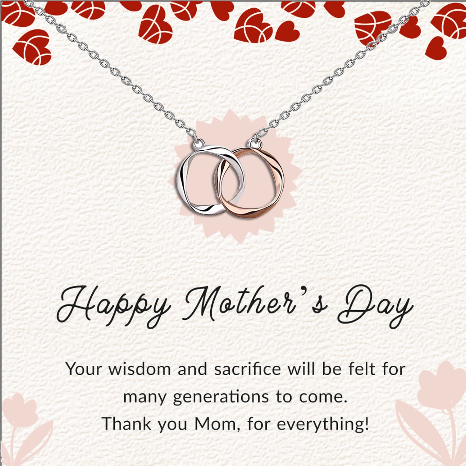 925 Sterling Silver Two-Tone Twisted Double Circle Necklace With Gift Card For Women