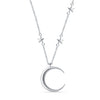 925 Sterling Silver Crescent Moon and Star Pendant Necklace for Women