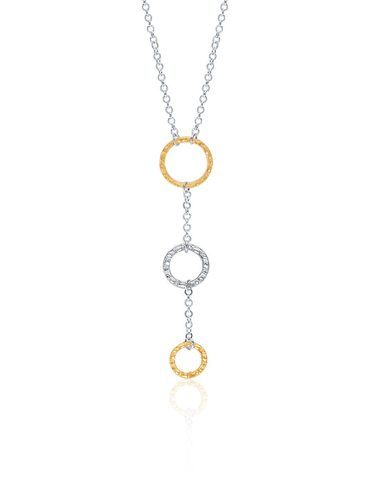 Aria Textured Circular Dual Tone Lariat Necklace for Women