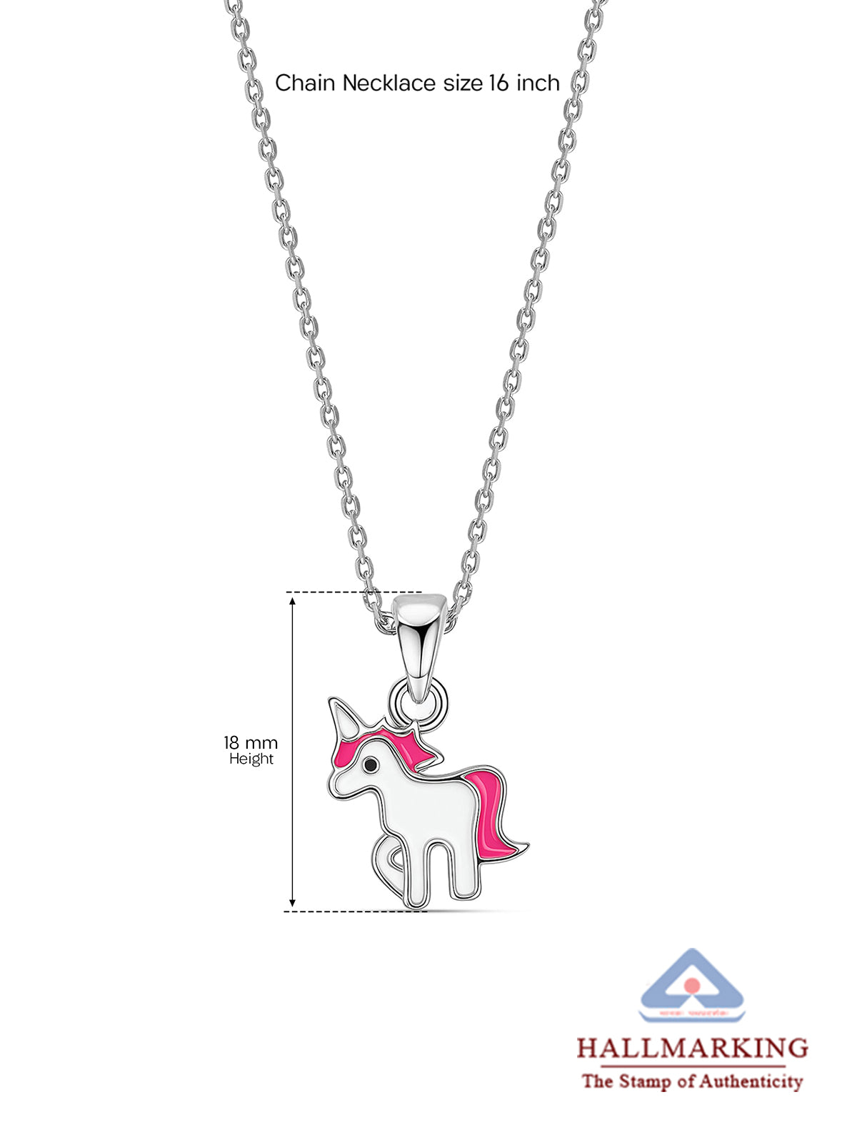Silver Pink Unicorn Pendant Necklace