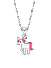 Silver Pink Unicorn Pendant Necklace