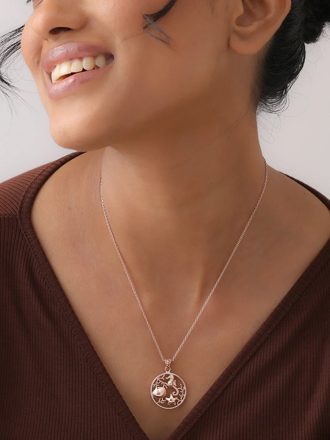 Round Contemporary Necklace in Rose Gold