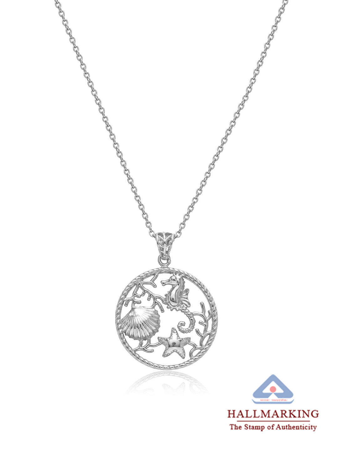 Rhodium Plated Ocean Pendant Necklace