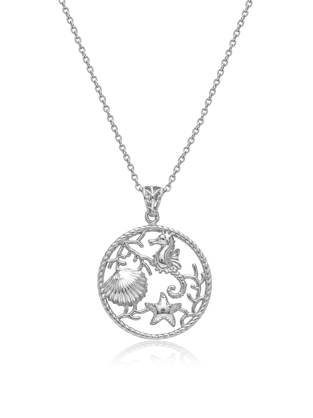 Rhodium Plated Ocean Pendant Necklace