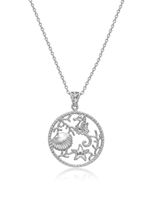 Rhodium Plated Ocean Pendant Necklace