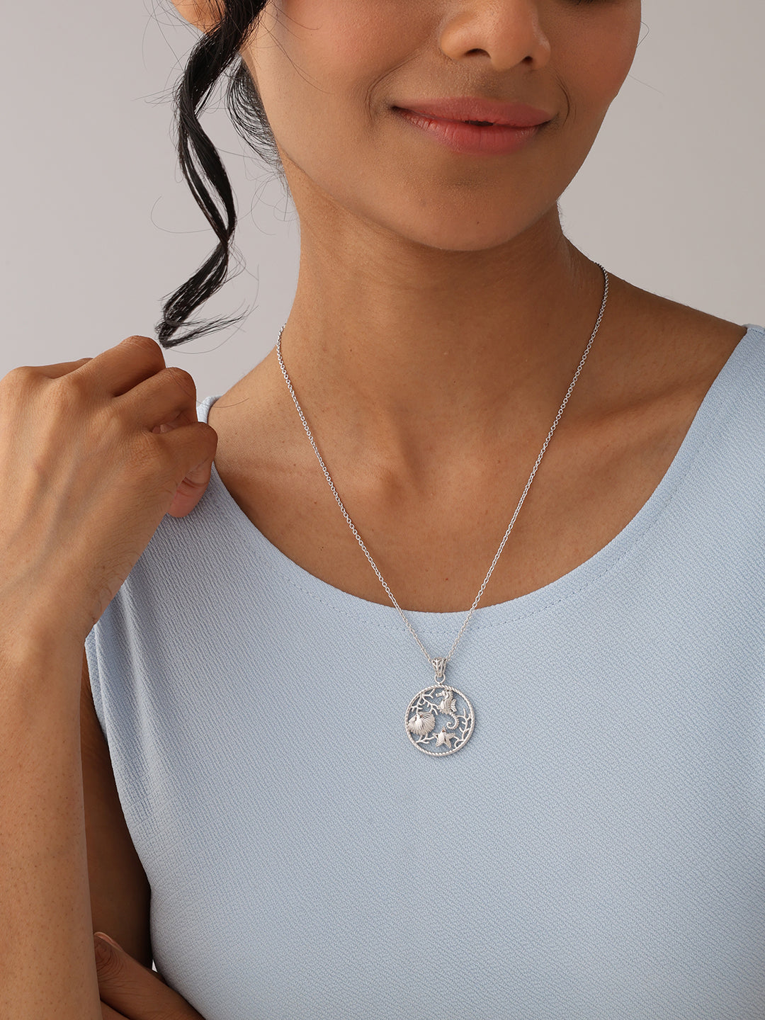 Rhodium Plated Ocean Pendant Necklace