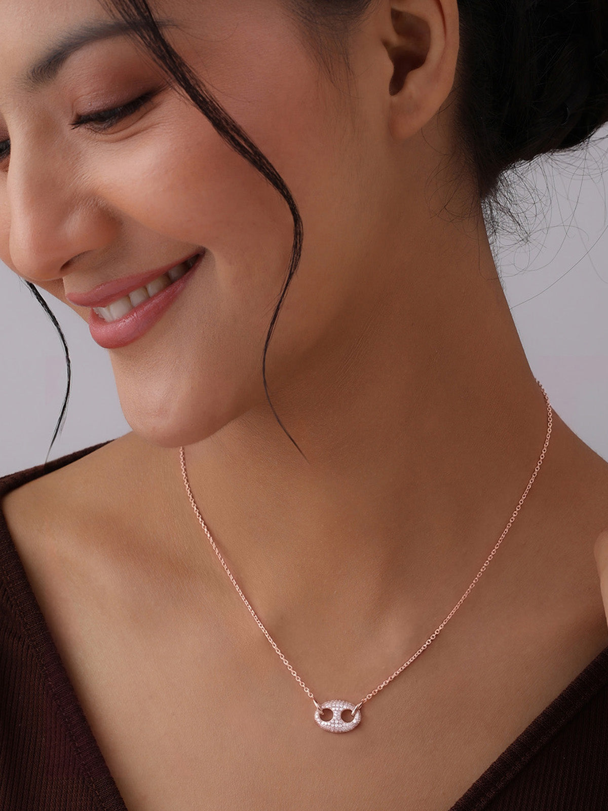 Rose Gold Oval Crystal Pendant Necklace
