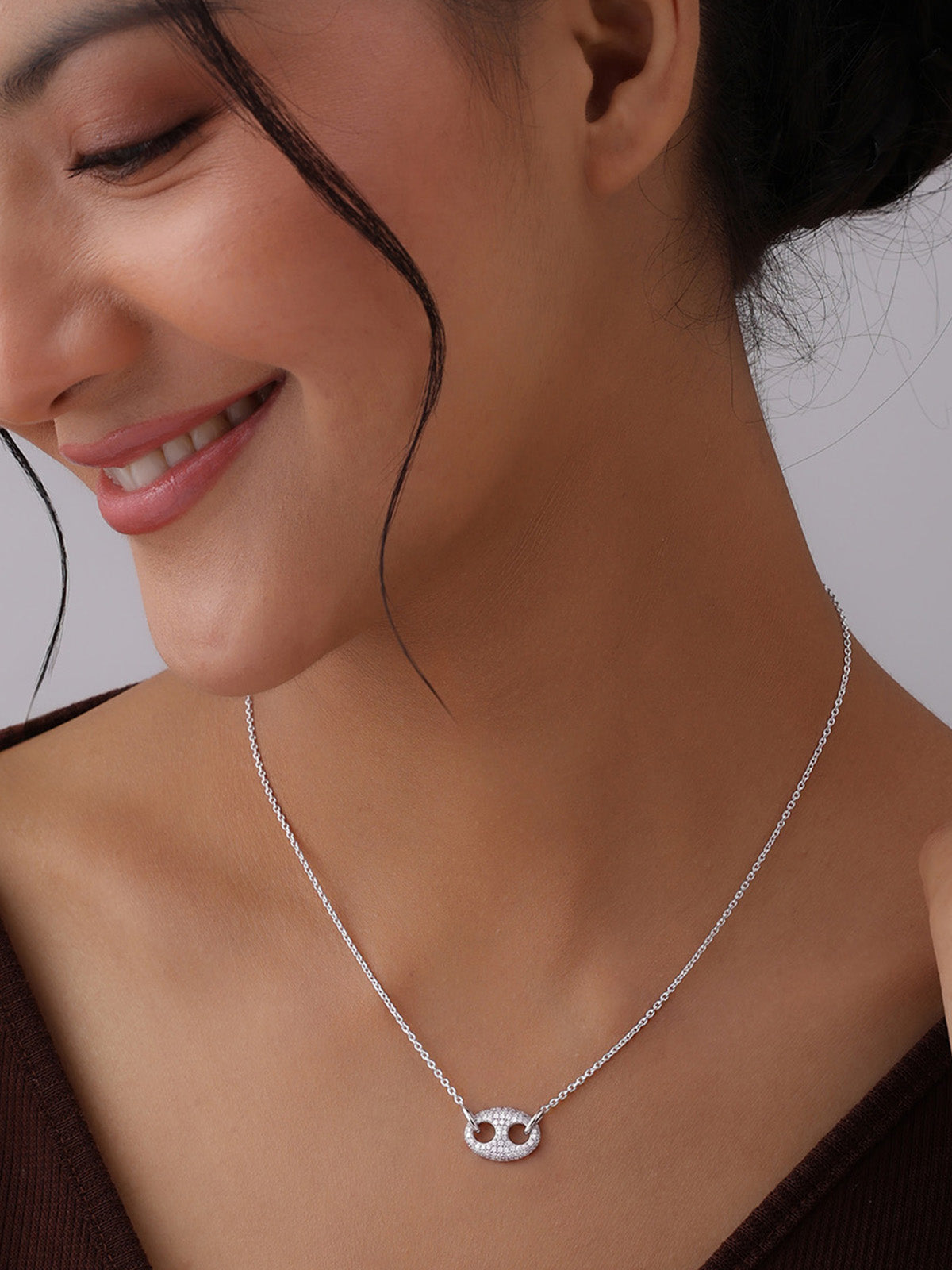 Rhodium Oval Crystal Statement Necklace