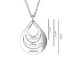 925 Sterling Silver Personalised 3 Name Family Necklace Engraved Drop Shaped Pendant Necklace for Teen Women