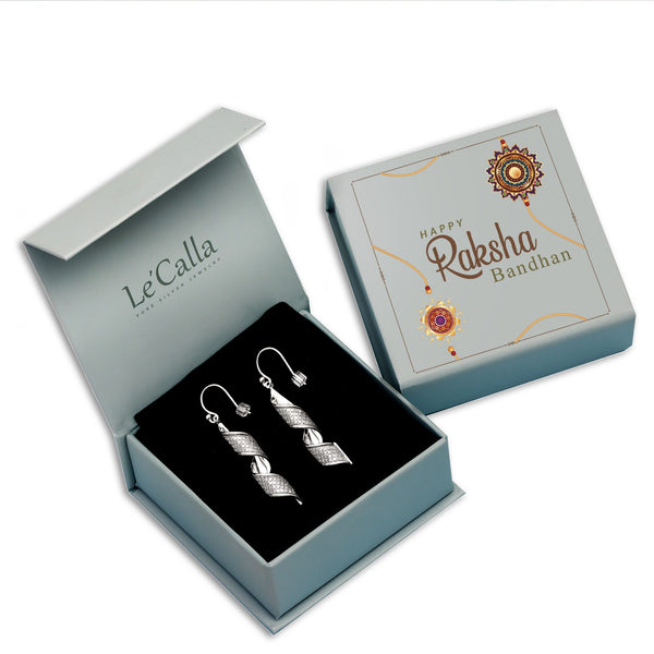 925 Sterling Silver Twist Light-Weight Drop Dangle Earrings With Raksha Bandhan Gift Box For Sister