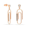 925 Sterling Silver Rose Gold-Plated CZ Paper Clip Vintage Style Drop Stud Earrings for Teen Women
