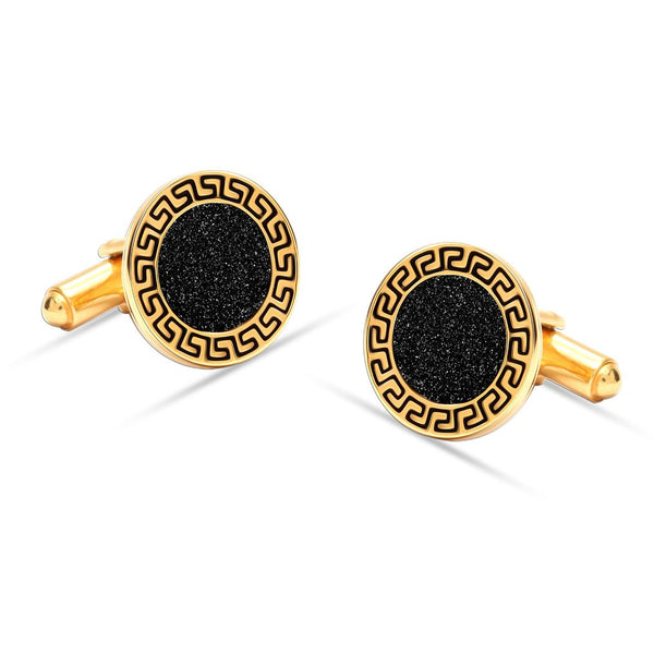 925 Sterling Silver 18K Gold-Plated Mother of Pearl Greek Key Cufflinks for Dad Father Grand-Father Men