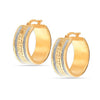 925 Sterling Silver Jewellery Yellow-Gold Glitter Greek-Key Click-Top Round Thick Hoop Earrings for Women