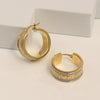 925 Sterling Silver Jewellery Yellow-Gold Glitter Greek-Key Click-Top Round Thick Hoop Earrings for Women