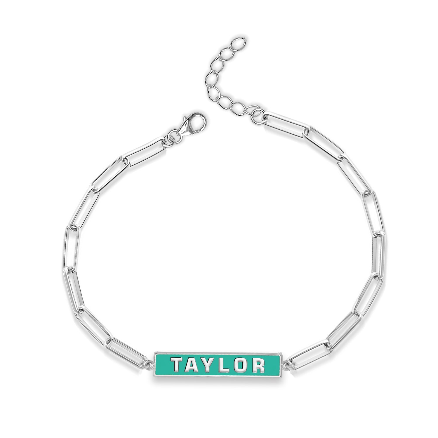 Collier avec un barre de couleur argent personnalisable avec un prénom Collier avec un barre de couleur argent personnalisable avec un prénom