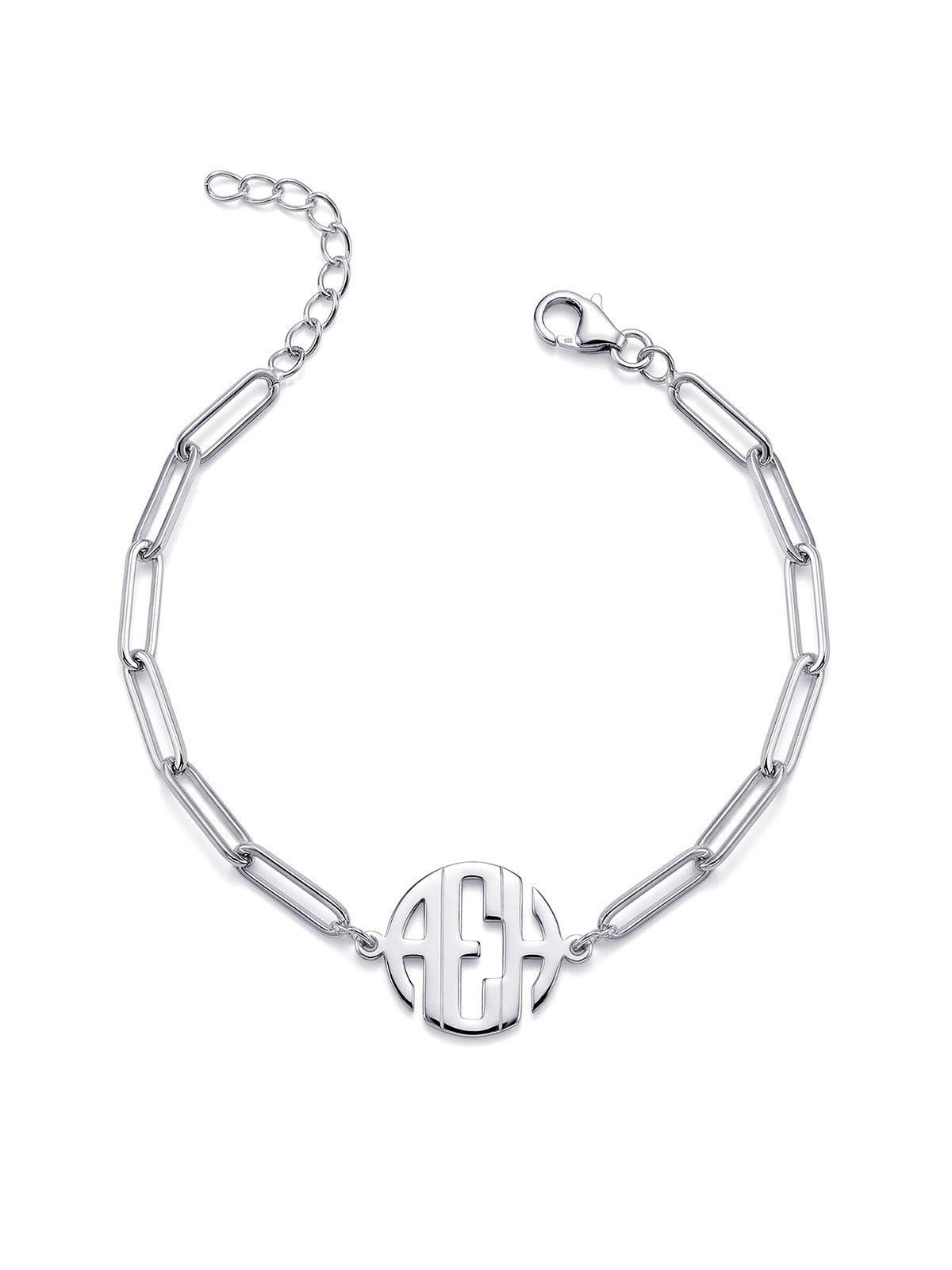 Personalized 3-Initial Monogram Paperclip Bracelet