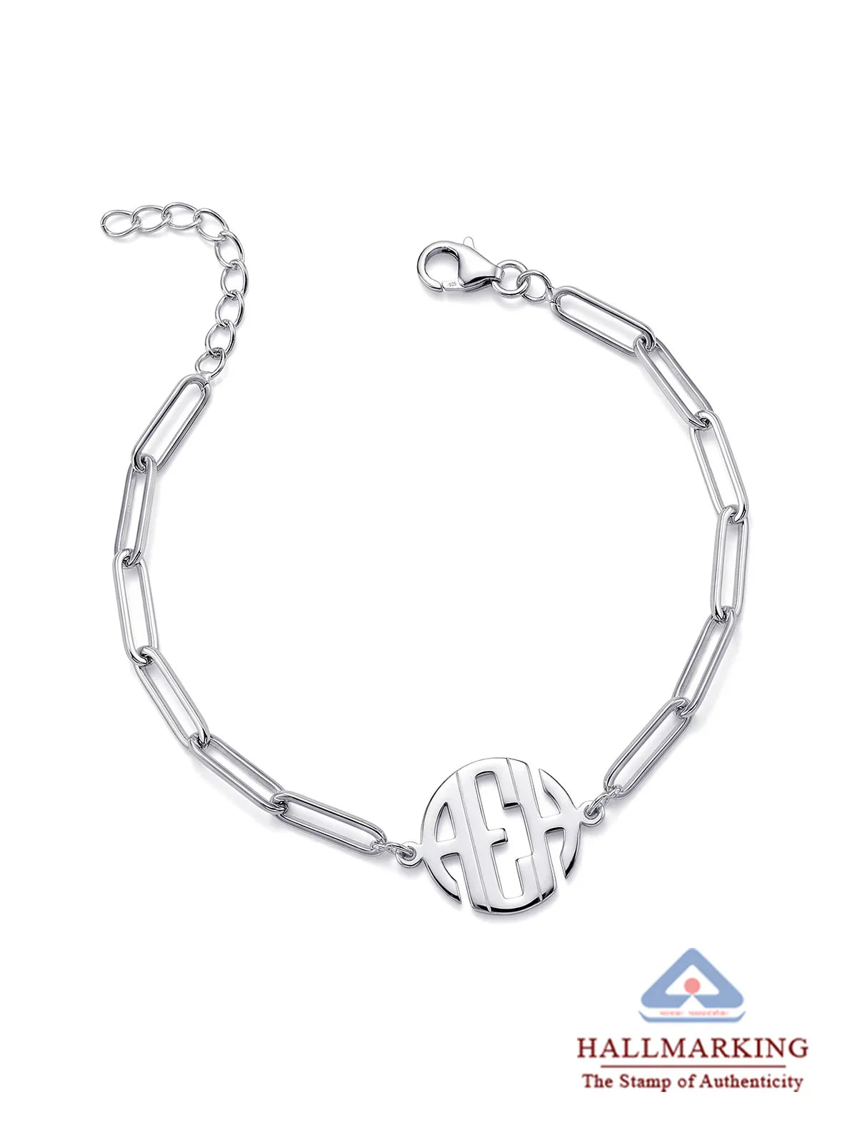 Personalized 3-Initial Monogram Paperclip Bracelet