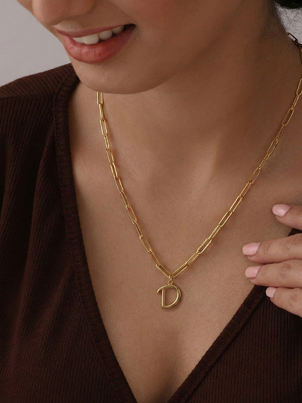 Personalized Gold Initial Charm Paperclip Necklace