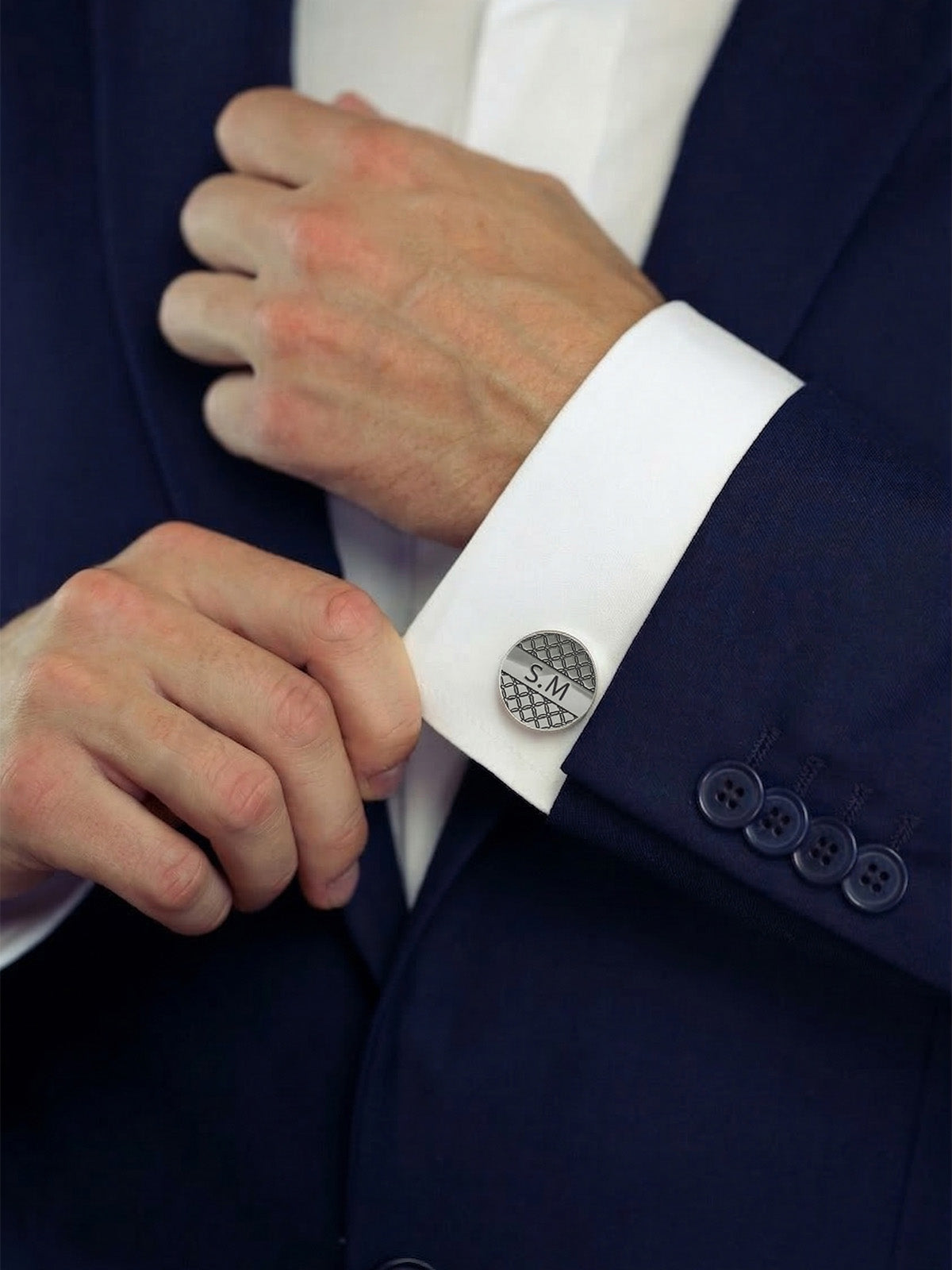 Personalized Textured Hexagon Initial Cufflinks