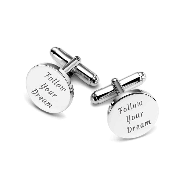 925 Sterling Silver Personalised Engraved Inspirational Quote Round Cufflink for Men and Boys