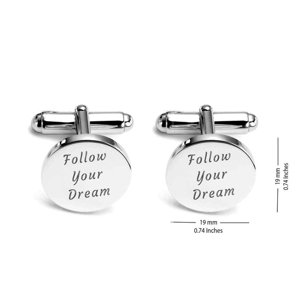 925 Sterling Silver Personalised Engraved Inspirational Quote Round Cufflink for Men and Boys