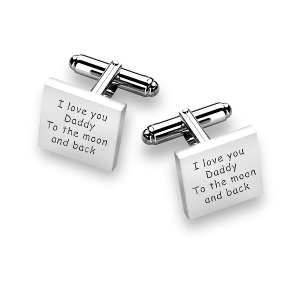 925 Sterling Silver Personalised Engraved Anniversary Message Square Cufflink for Men and Boys