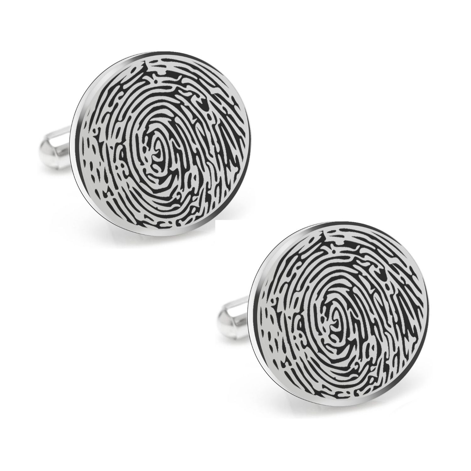 Personalised Customised 925 Sterling Silver Fingerprint Round Shaped Cufflink for Men and Boys