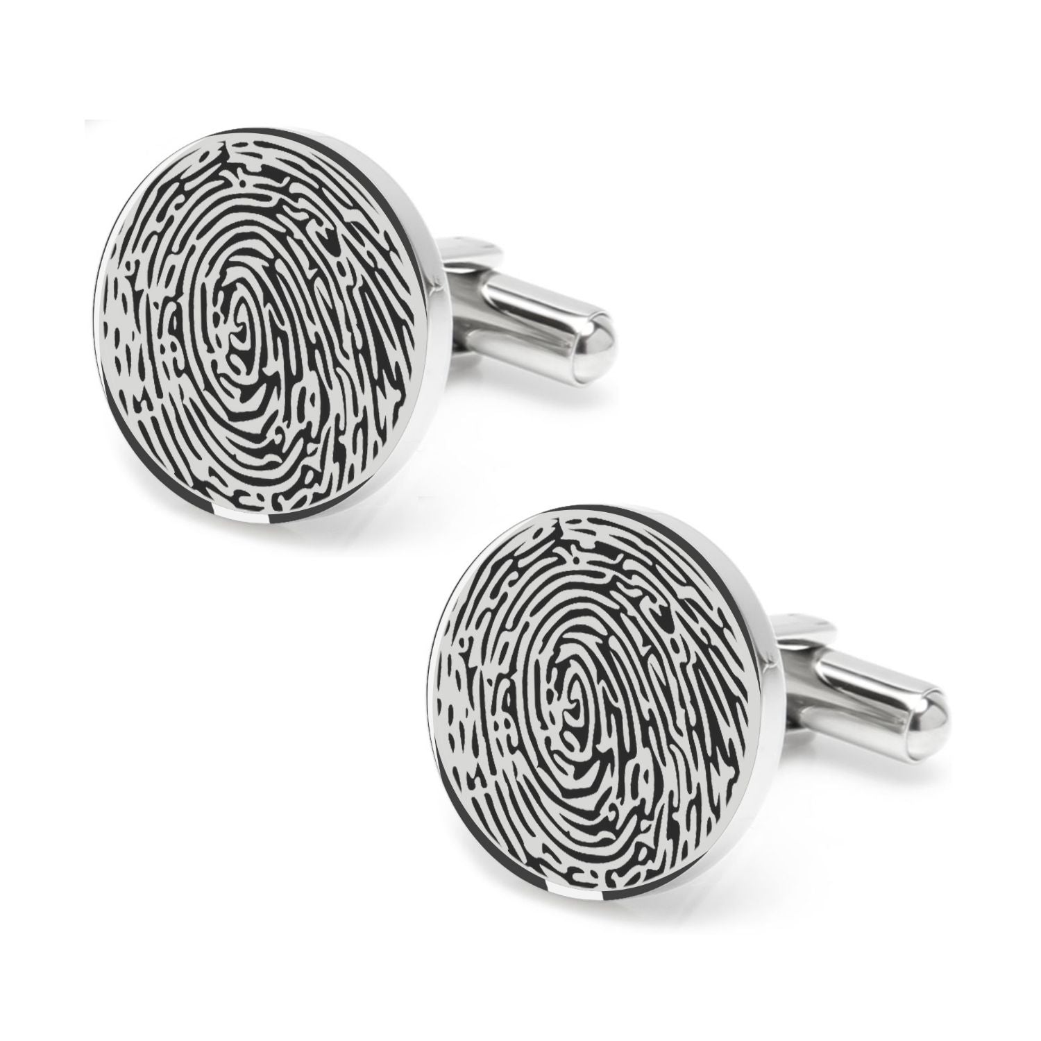 Personalised Customised 925 Sterling Silver Fingerprint Round Shaped Cufflink for Men and Boys
