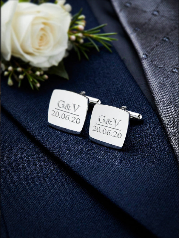 Personalized Groom Name & Date Square Cufflinks
