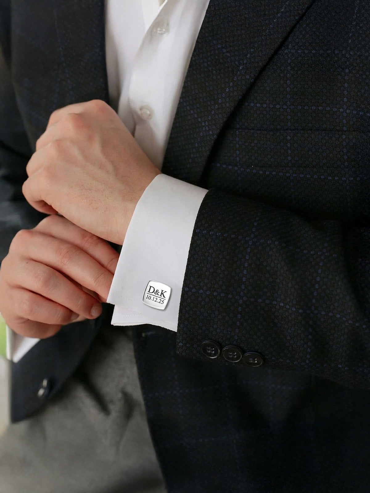 Personalized Groom Name & Date Square Cufflinks