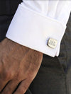 925 Sterling Silver Personalised Name and Date for Groom Engraved Square Cufflink for Men and Boys