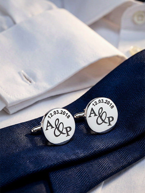 Personalized Groom Name & Date Round Cufflinks
