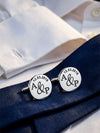 925 Sterling Silver Personalised Name and Date for Groom Engraved Round Cufflink for Men and Boys