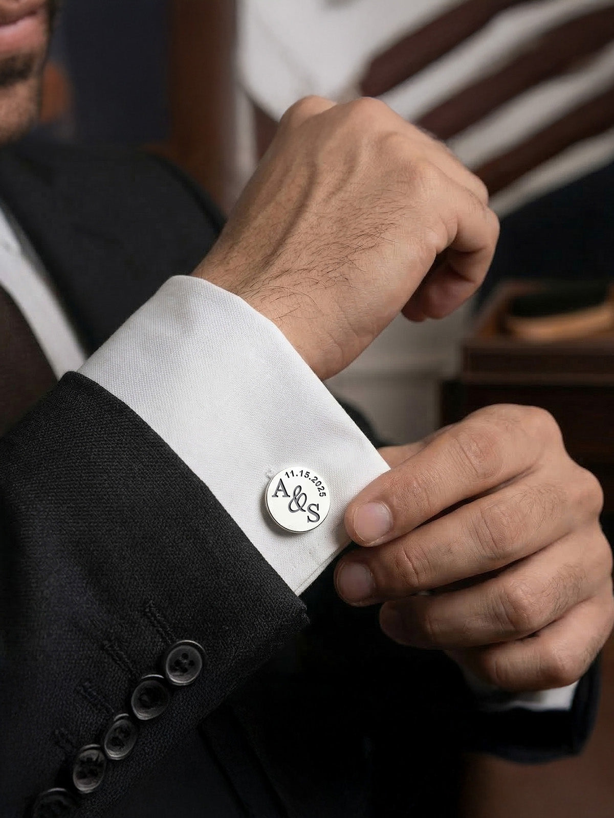 Personalized Groom Name & Date Round Cufflinks