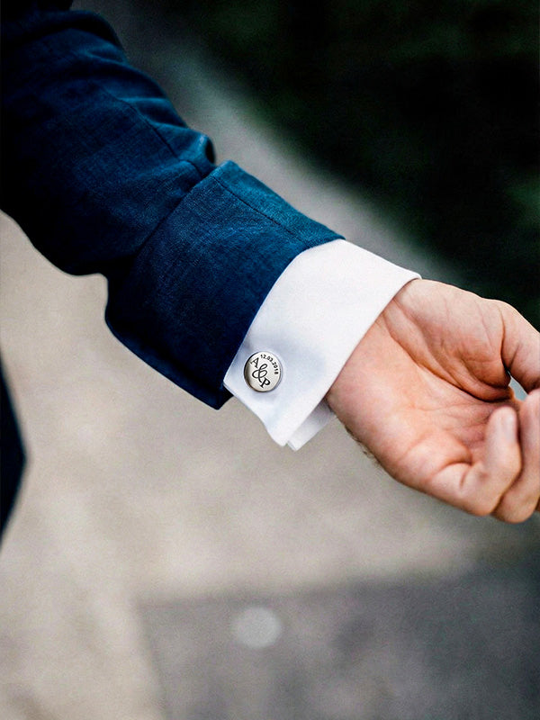 Personalized Groom Name & Date Round Cufflinks