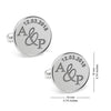 925 Sterling Silver Personalised Name and Date for Groom Engraved Round Cufflink for Men and Boys