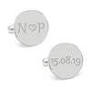 925 Sterling Silver Personalised Initial With Love Heart Engraved Cufflink for Men and Boys
