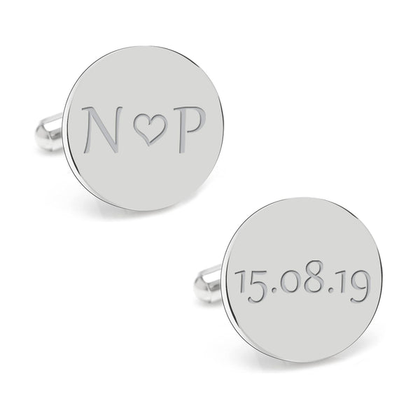 925 Sterling Silver Personalised Anniversary Initial With Love Heart Engraved Cufflink for Men and Boys