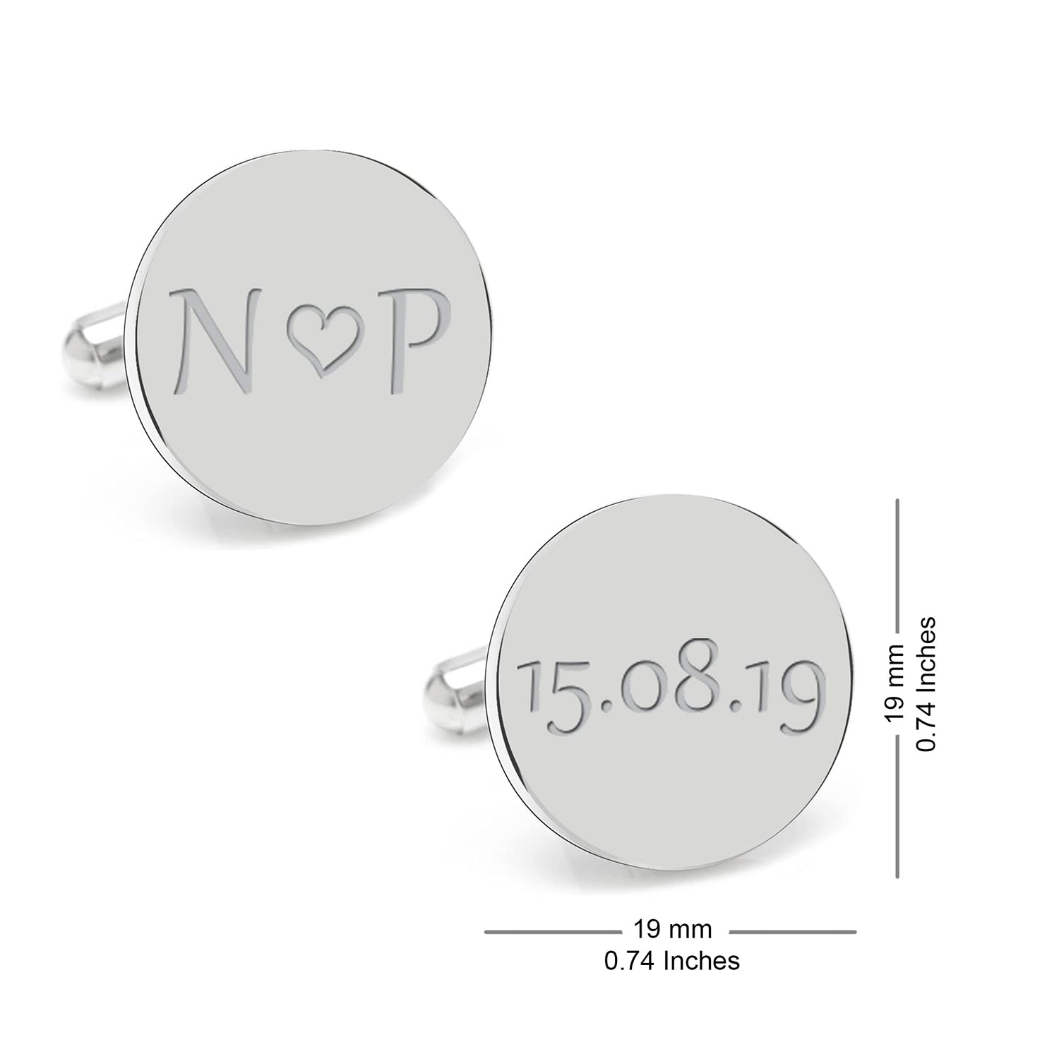 925 Sterling Silver Personalised Anniversary Initial With Love Heart Engraved Cufflink for Men and Boys