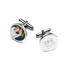 Personalised 925 Sterling Silver Photo Round Engraved Couple Initails and Date Customised Memorial Cufflinks for Men