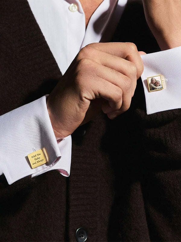 Personalised 925 Sterling Silver Photo Customised Name Message Cufflinks for Men