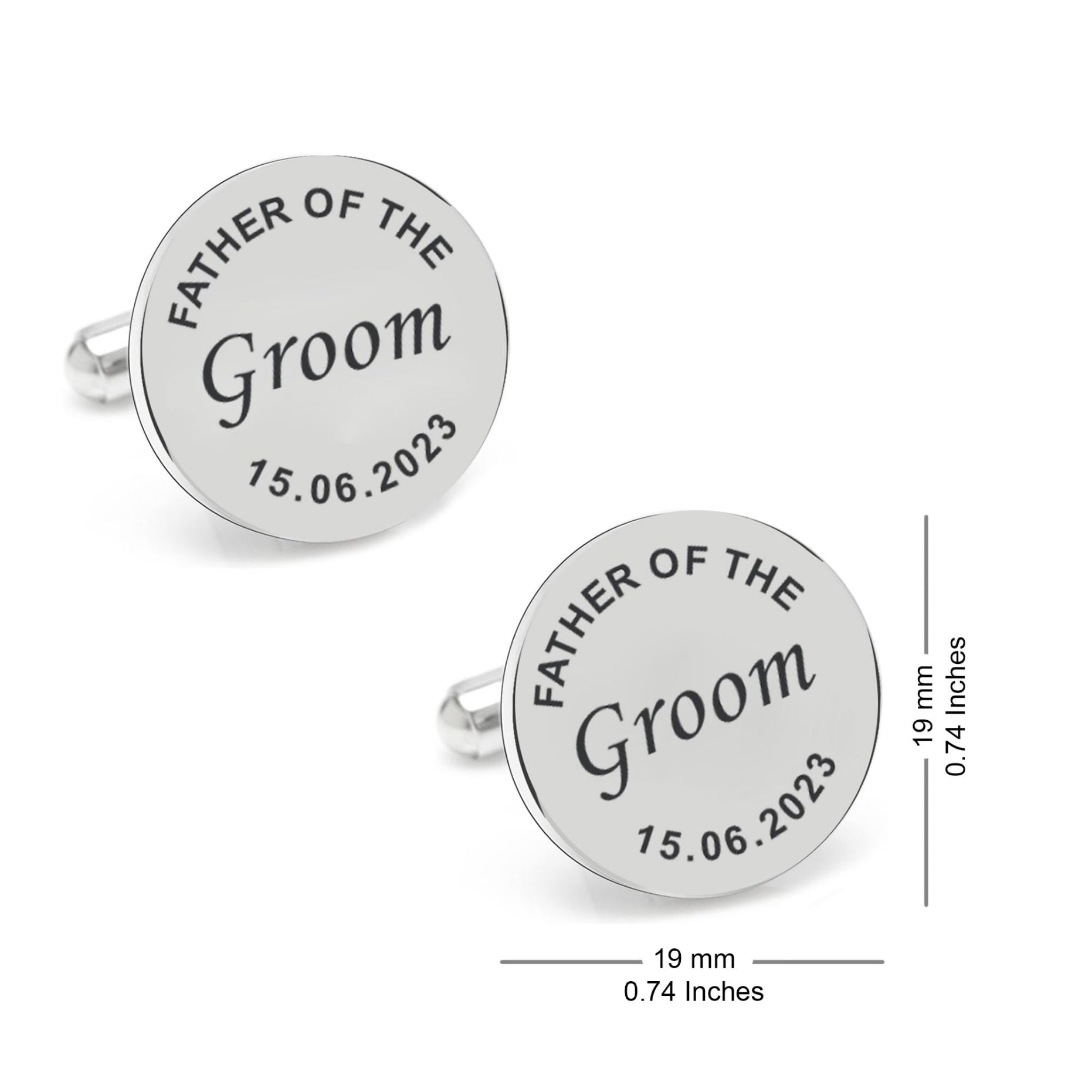 Personalised 925 Sterling Silver Dates Quotes Father of Bride or Groom & Date Cufflink for Men and Boys 1 Pair