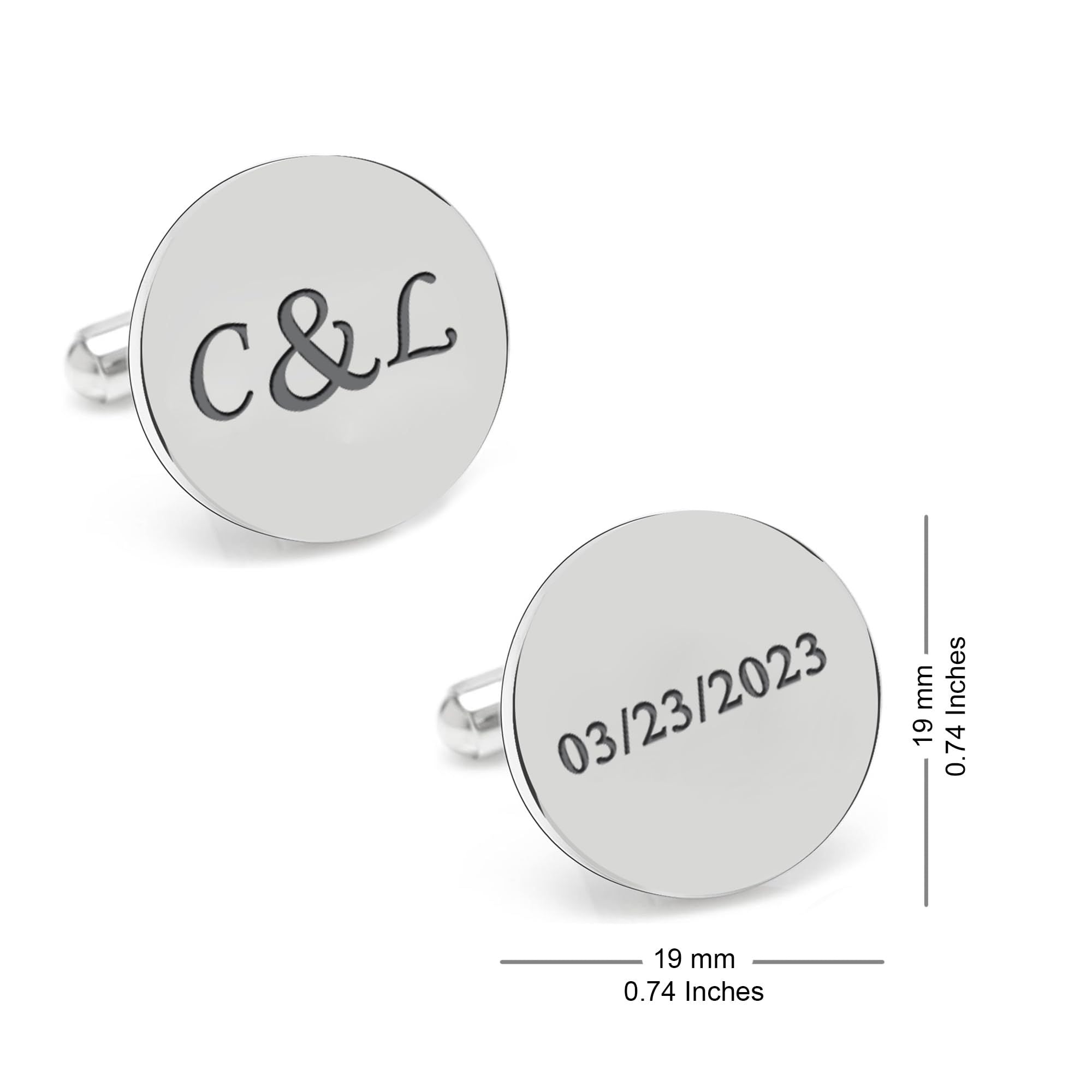 Personalised 925 Sterling Silver Date and Initial Cufflink for Men and Boys 1 Pair