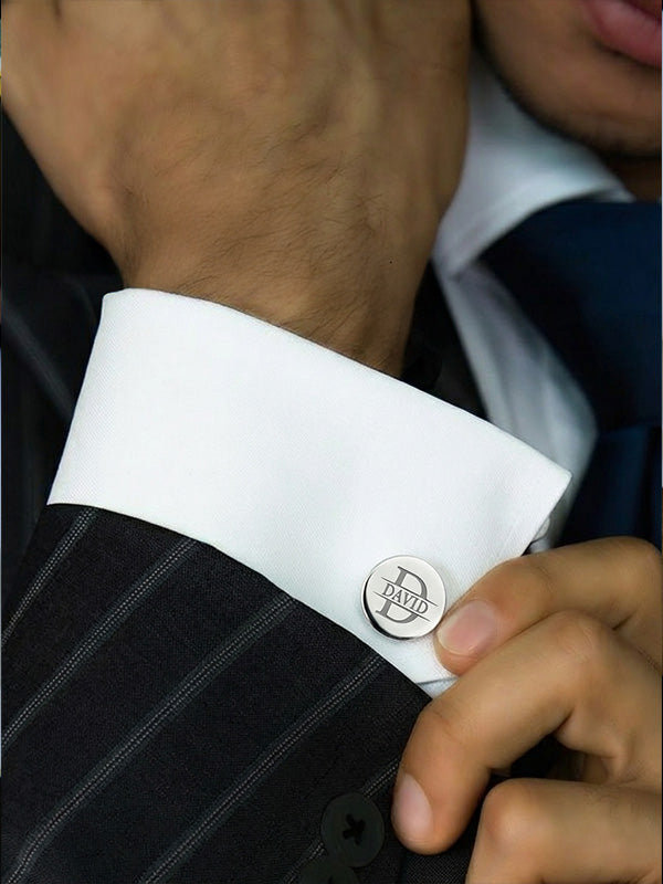Personalised Engraved Initial or Name Designer Round Cufflinks for Mena and Boys