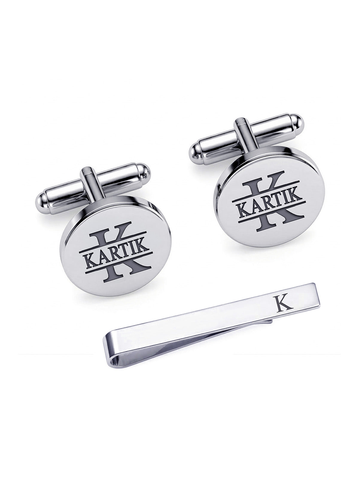 Personalized Designer Cufflinks & Tie Clip Set