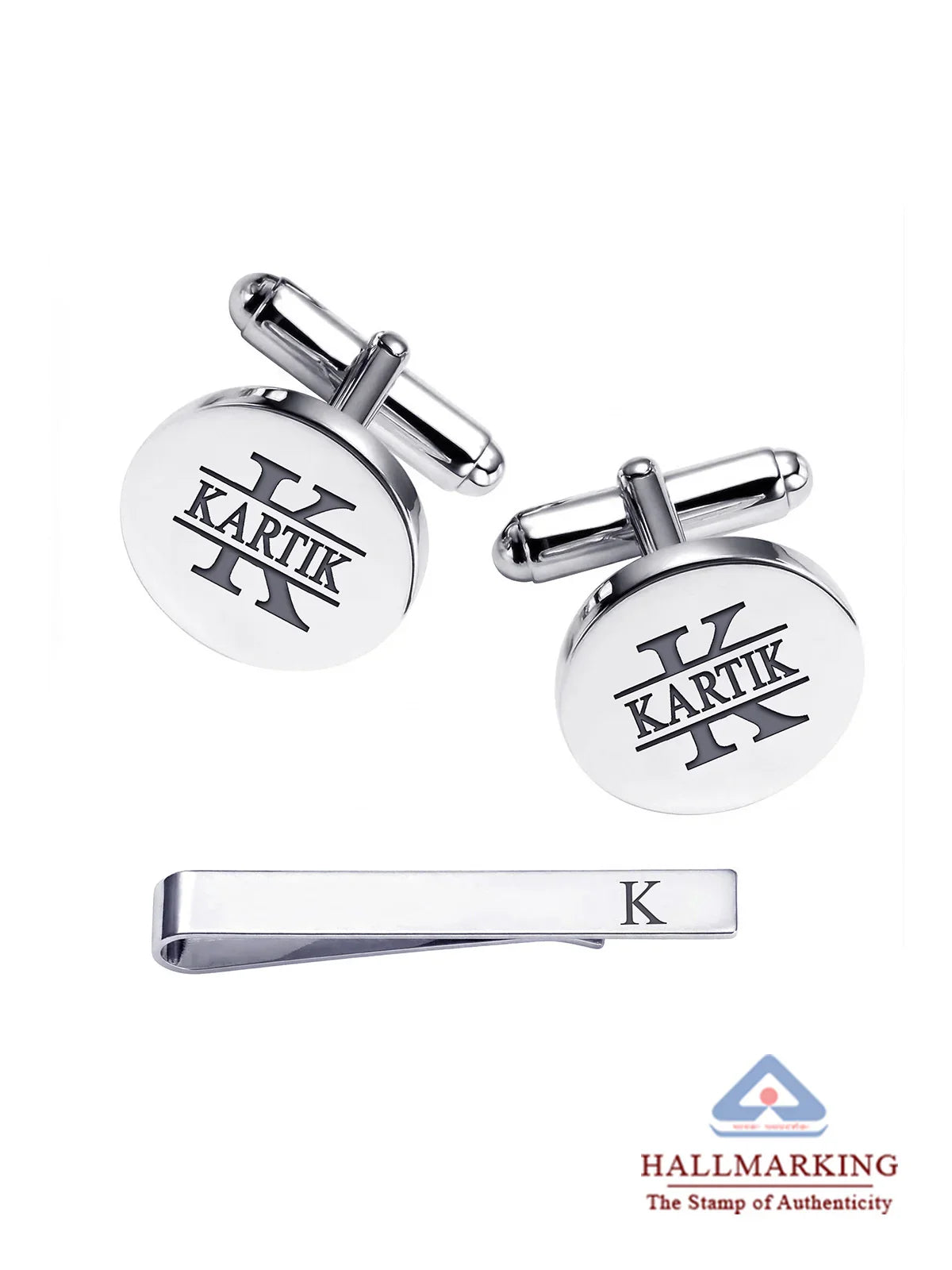 Personalized Designer Cufflinks & Tie Clip Set